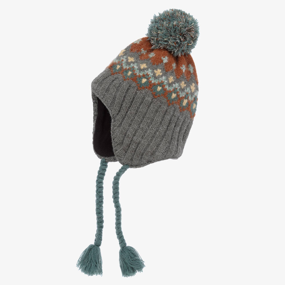 Deux par Deux-قبعة بوم-بوم مزيج أكريليك محبوك لون رمادي للأولاد | Childrensalon Outlet