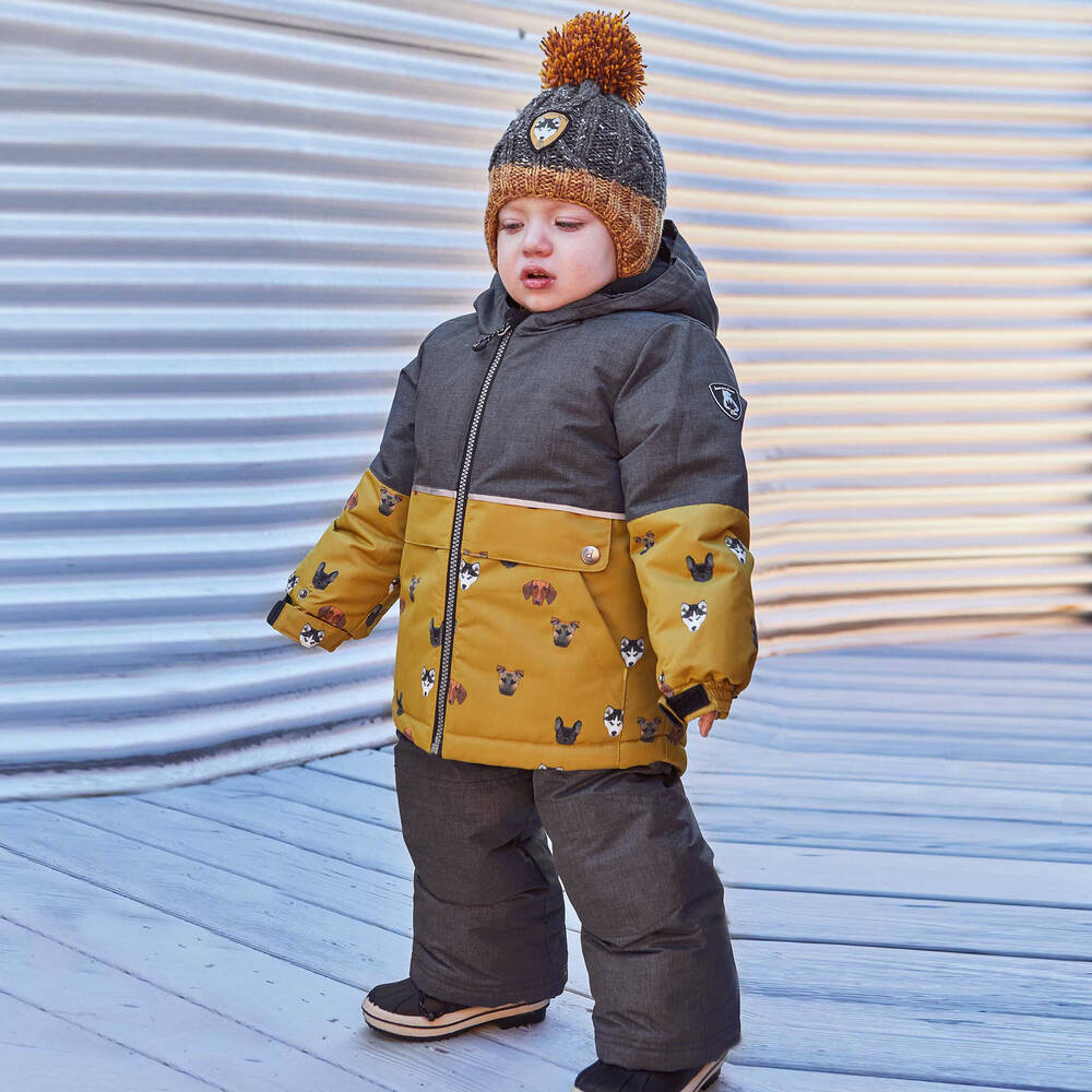 Deux par Deux Boys Grey Puppy Snowsuit Set Childrensalon Outlet