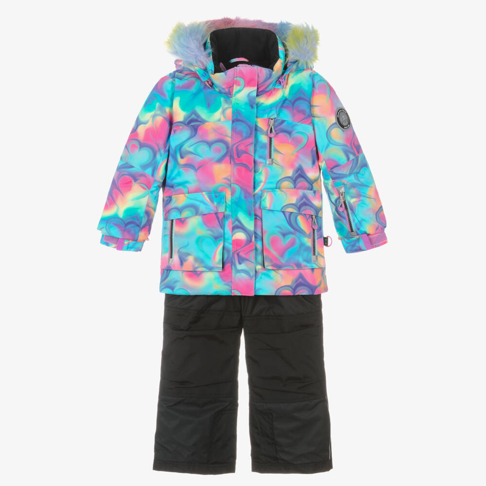 Deux par Deux-Girls Black & Blue Abstract Heart Print Snowsuit | Childrensalon Outlet