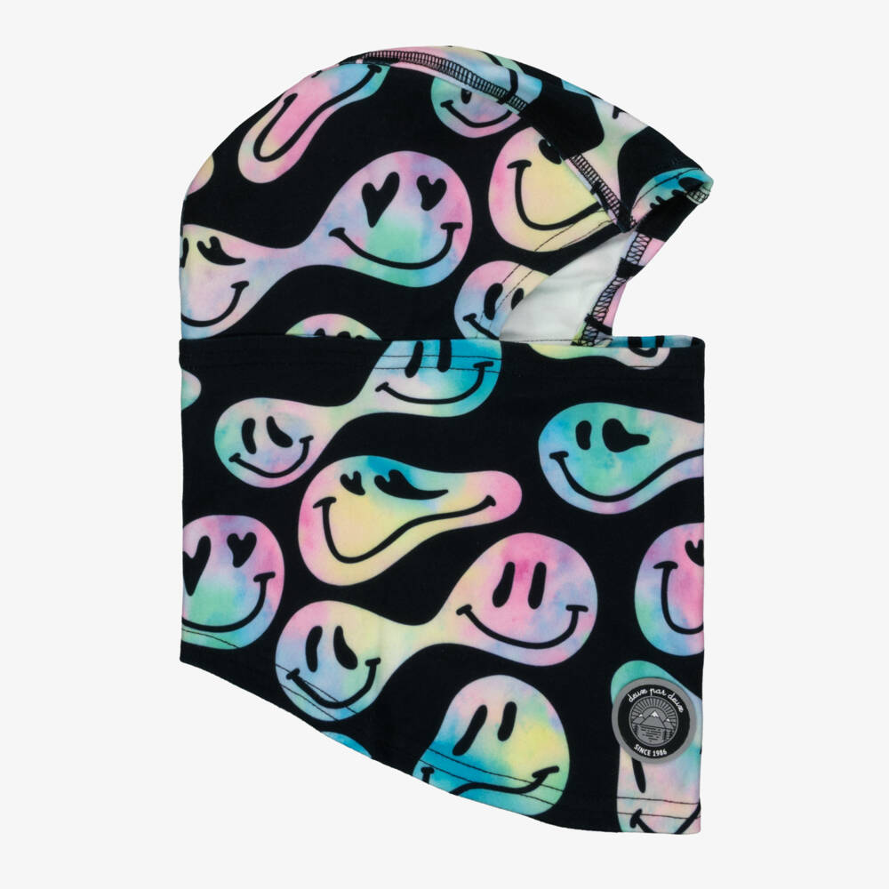 Deux par Deux-Girls Black Brushed Jersey Smiling Faces Balaclava | Childrensalon Outlet