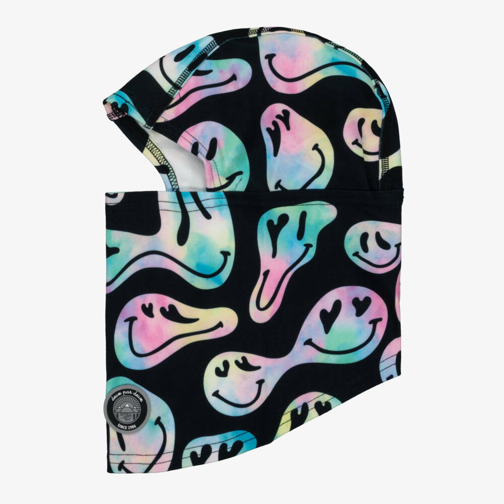 Deux par Deux-Girls Black Brushed Jersey Smiling Faces Balaclava | Childrensalon Outlet