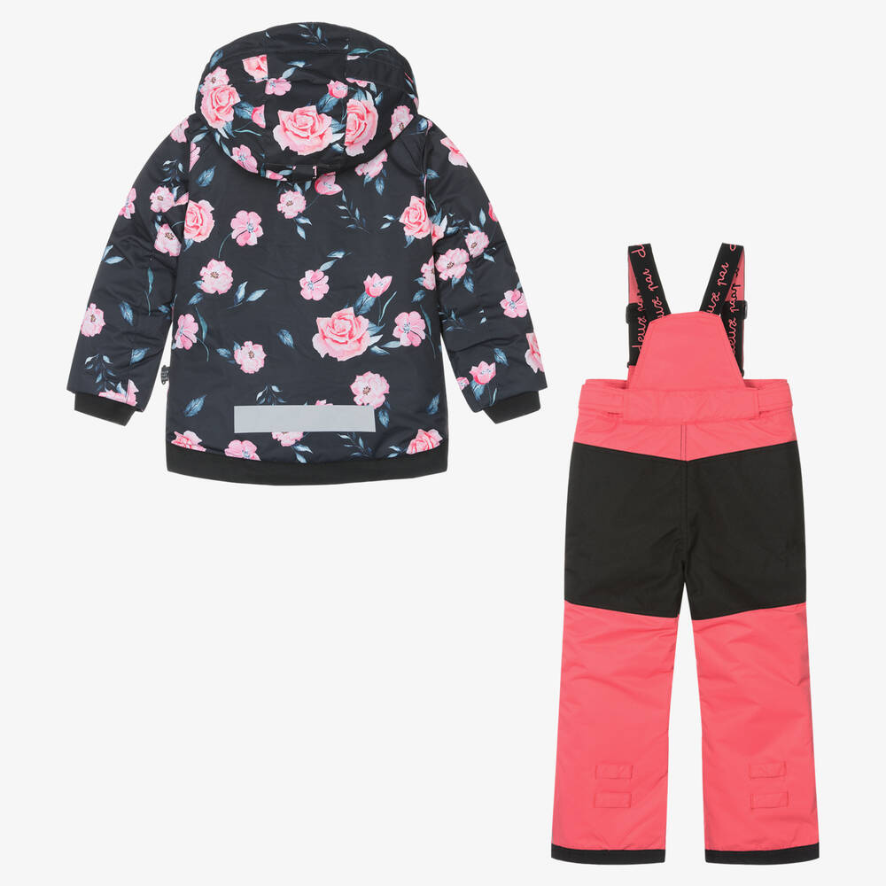 Deux par Deux-Girls Black & Pink Floral 2 Piece Snowsuit Set | Childrensalon Outlet
