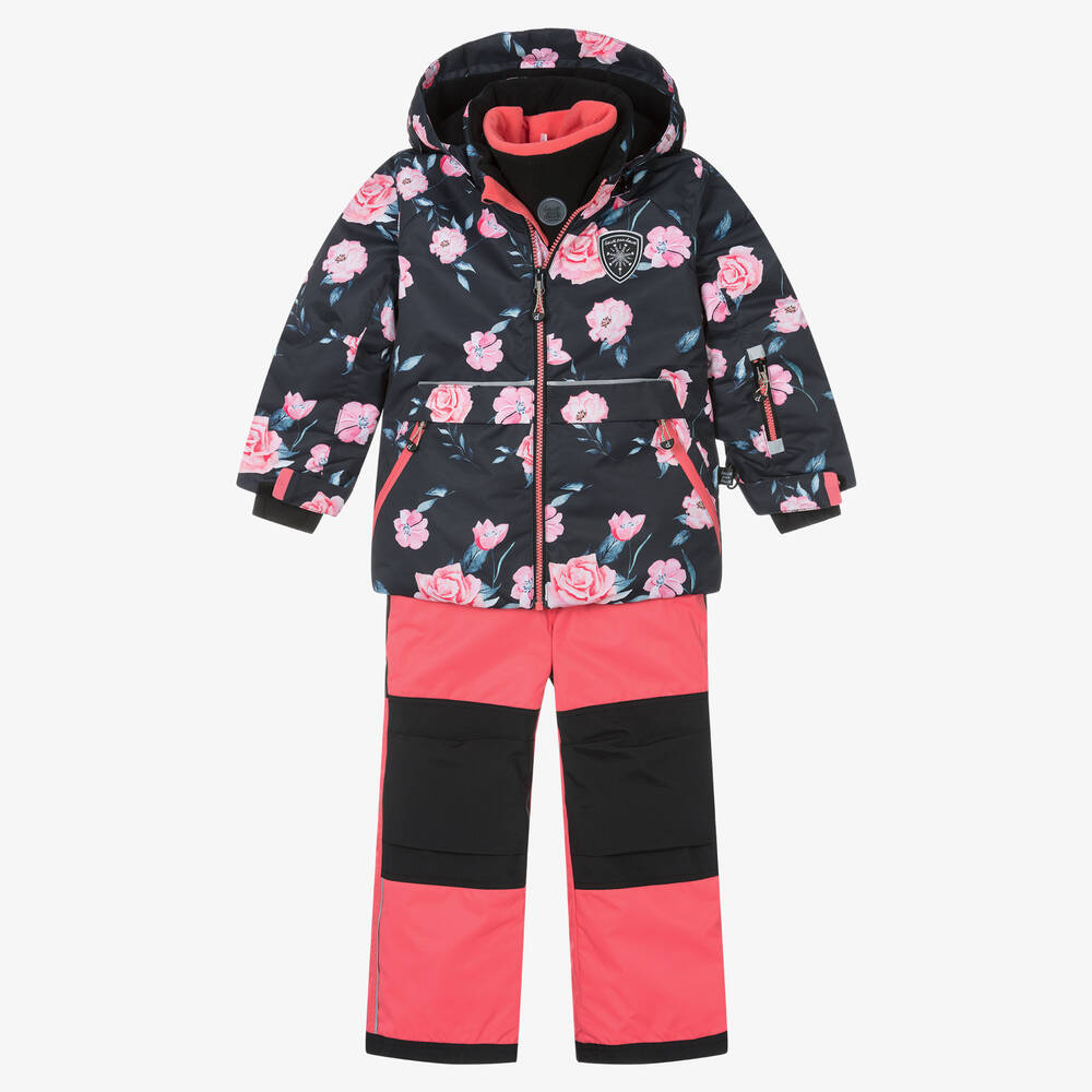 Deux par Deux - Ensemble combinaison ski noir rose | Childrensalon