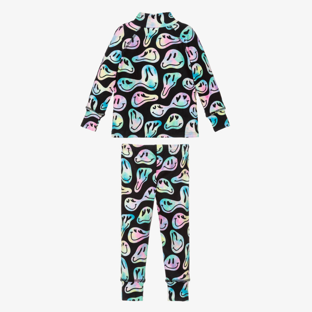 Deux par Deux-Girls Black Smiling Face Print Thermal Base Layer Set | Childrensalon Outlet