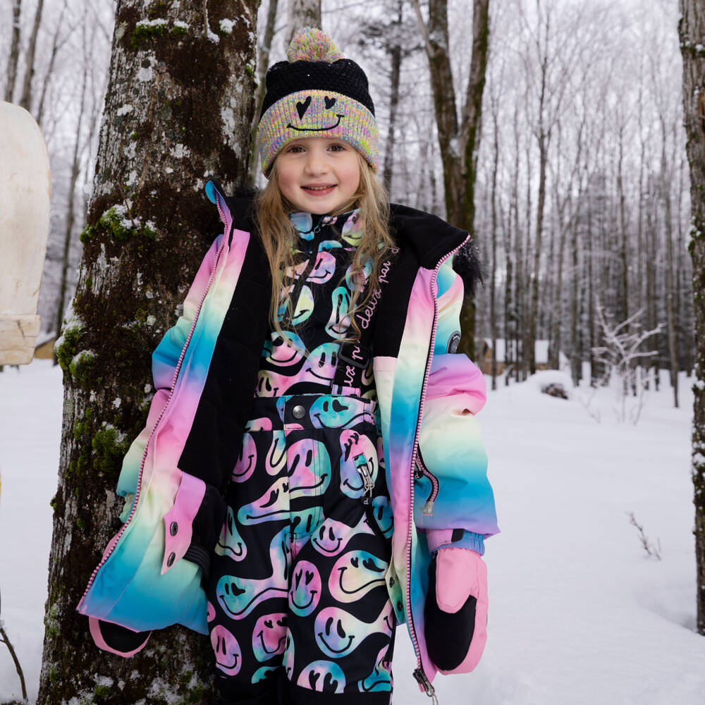 Deux par Deux-Girls Black Smiling Face Print Thermal Base Layer Set | Childrensalon Outlet
