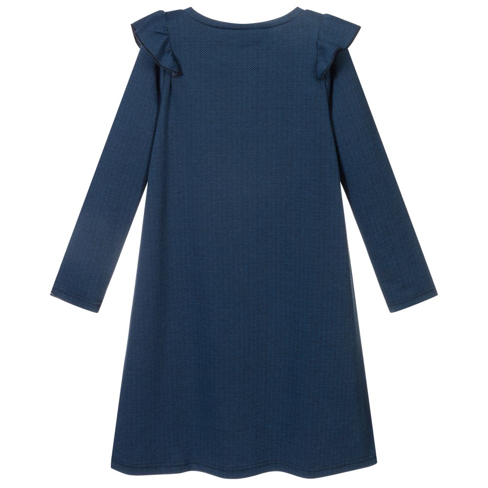 Deux par Deux-Girls Blue Herringbone Dress | Childrensalon Outlet