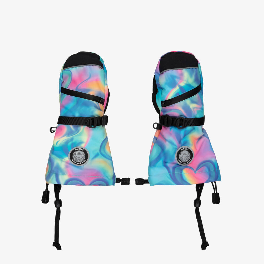 Deux par Deux-Girls Blue Rainbow Heart Technical Ski Mittens | Childrensalon Outlet
