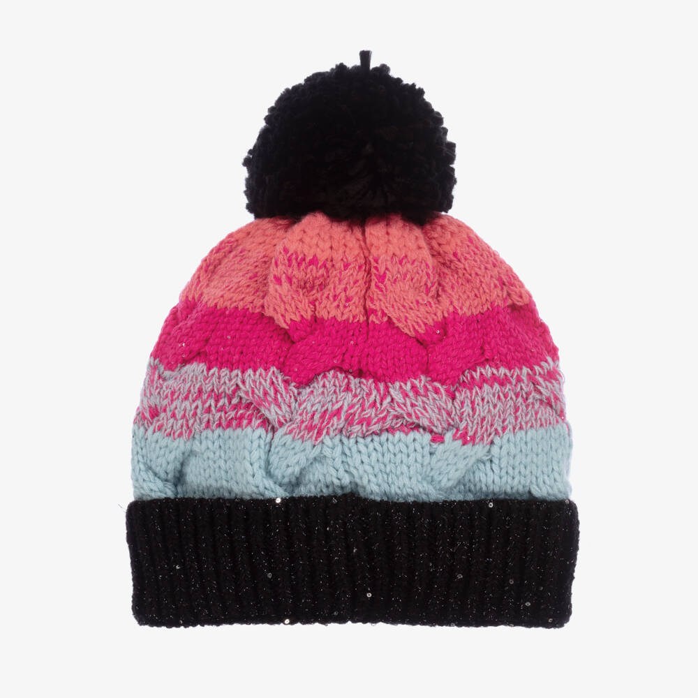 Deux par Deux-Теплая шапка с помпоном розовая и черная для девочек | Childrensalon Outlet