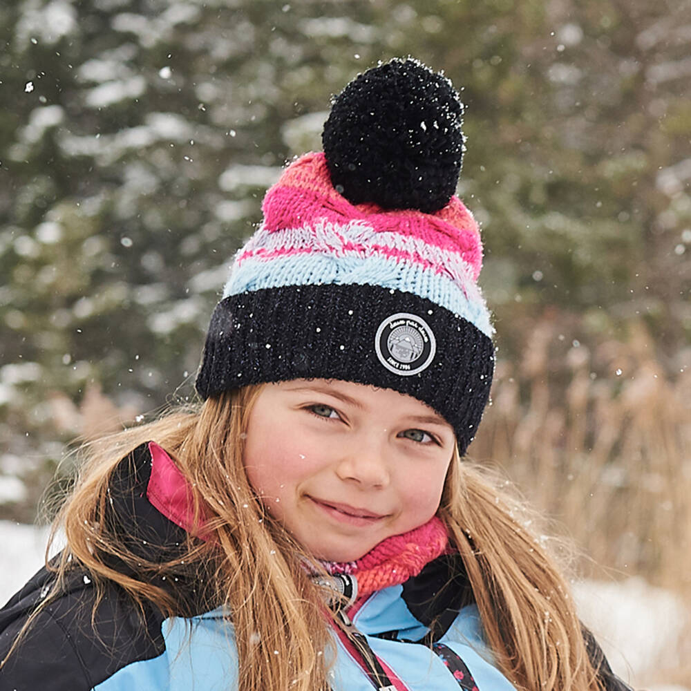 Deux par Deux-Теплая шапка с помпоном розовая и черная для девочек | Childrensalon Outlet