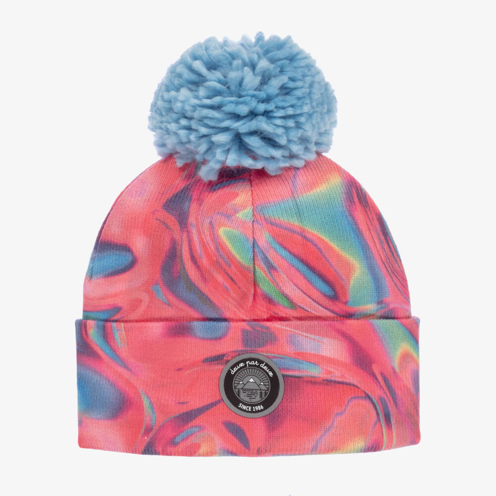 Deux par Deux-Girls Cozy Pink & Blue Pom Hat | Childrensalon Outlet
