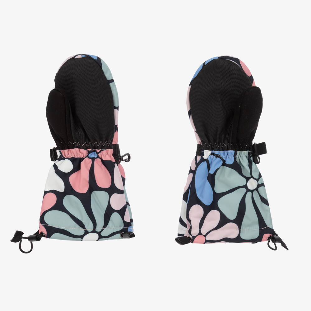 دو بار دو-قفازات تزلج بناتي مزينة بالورود باللونين الوردي والأزرق | Childrensalon Outlet