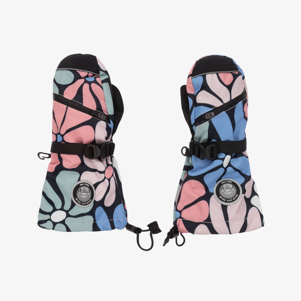 Deux par Deux-Girls Floral Ski Mittens in Pink & Blue | Childrensalon Outlet