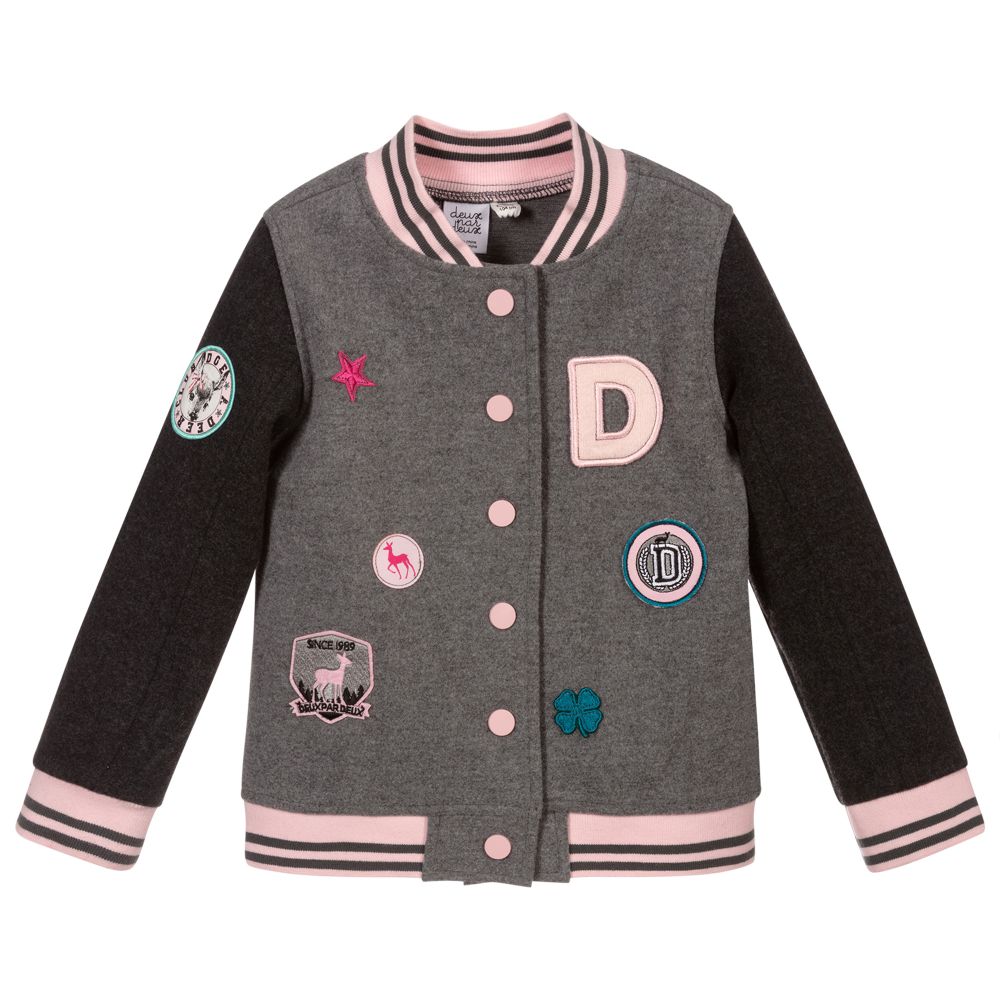 Deux par Deux - Girls Grey & Pink Jacket | Childrensalon