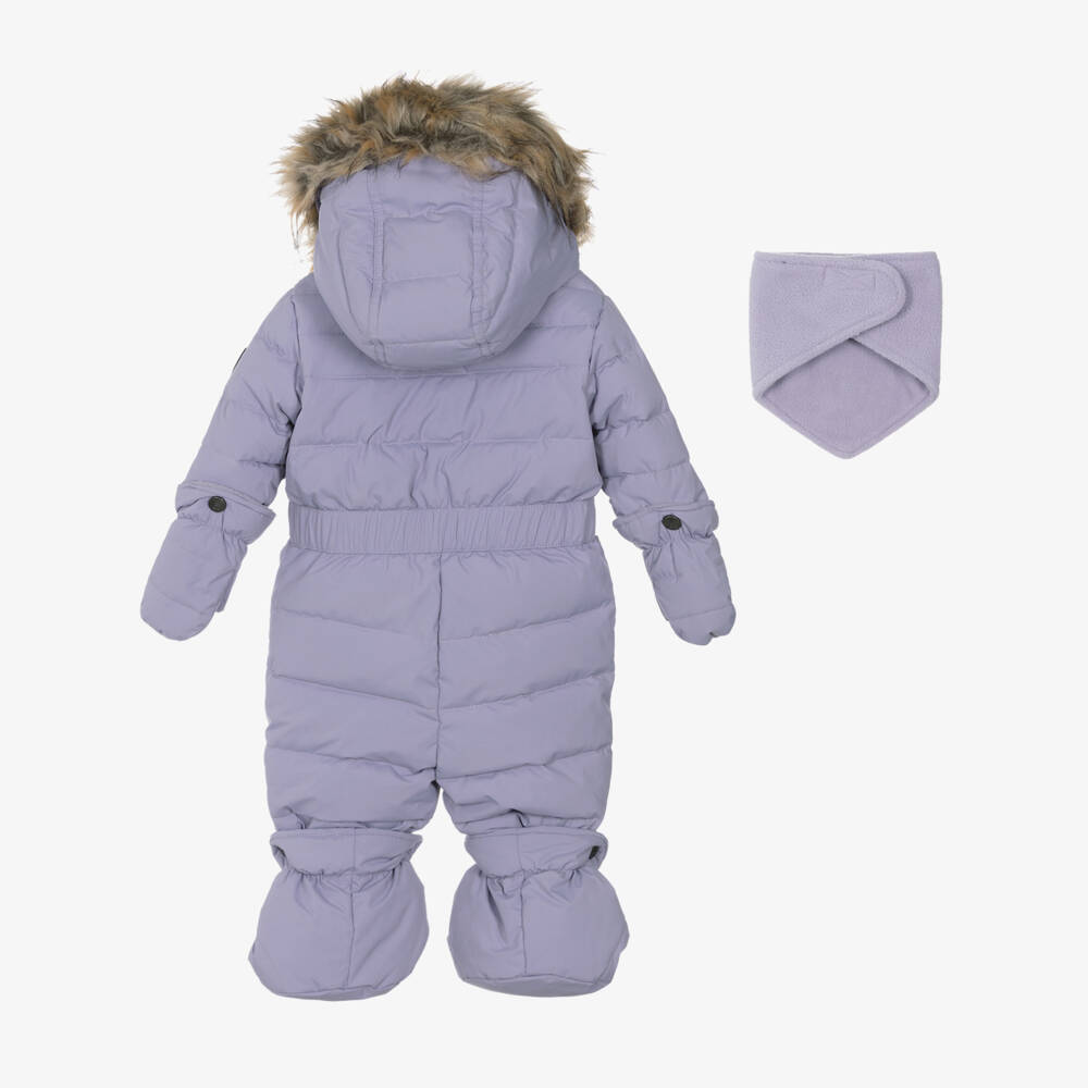 Deux par Deux-Girls Lilac Purple Hooded Snowsuit with Neck Warmer | Childrensalon Outlet