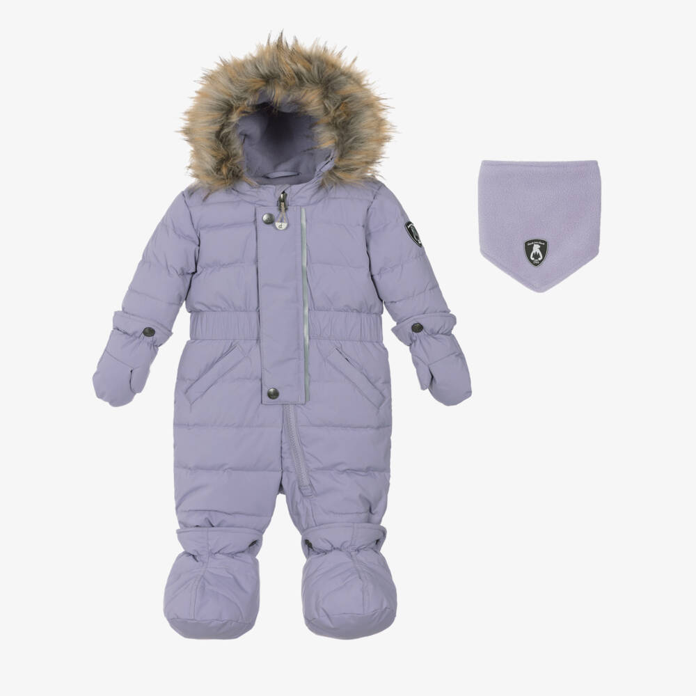Deux par Deux-Girls Lilac Purple Hooded Snowsuit with Neck Warmer | Childrensalon Outlet