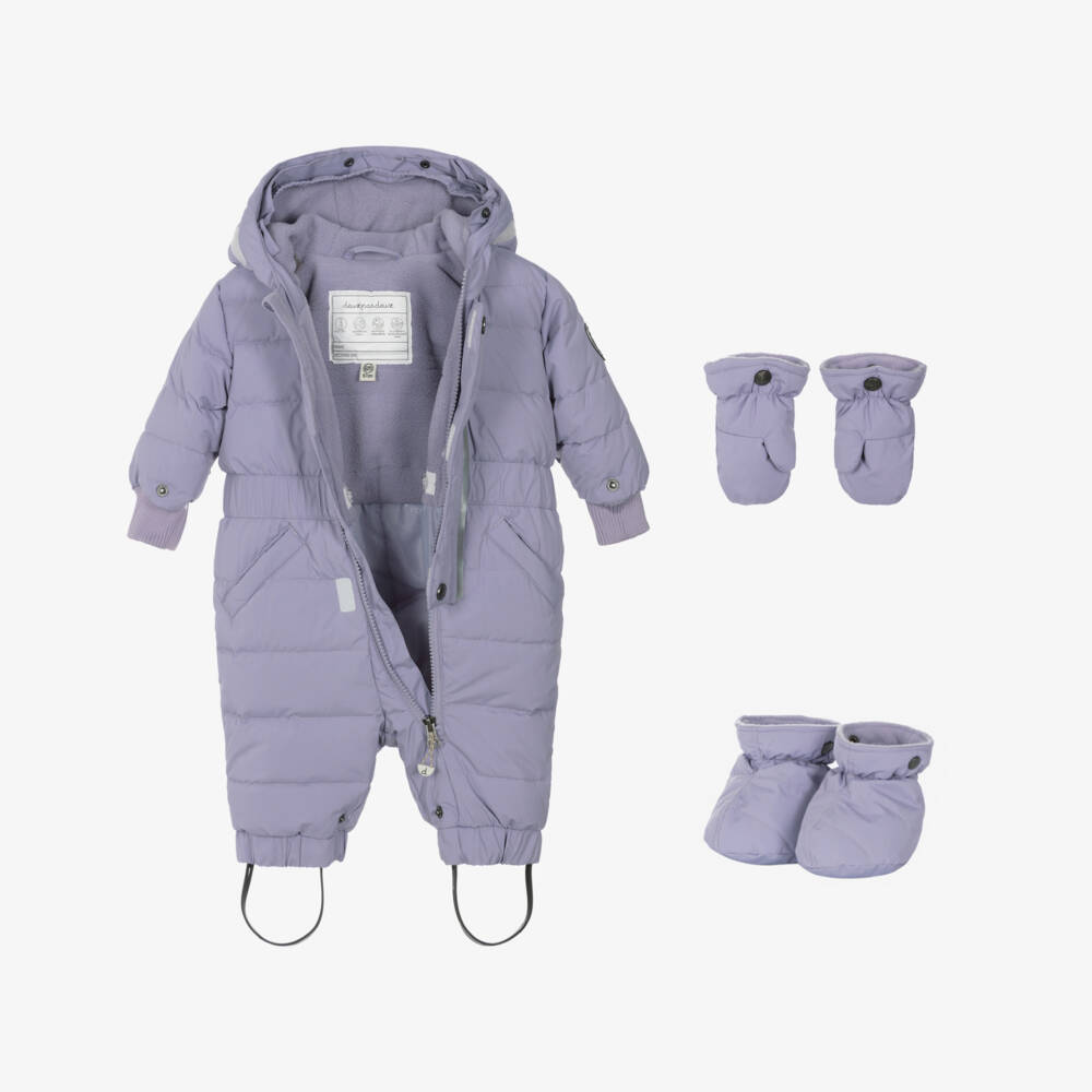 Deux par Deux-Girls Lilac Purple Hooded Snowsuit with Neck Warmer | Childrensalon Outlet