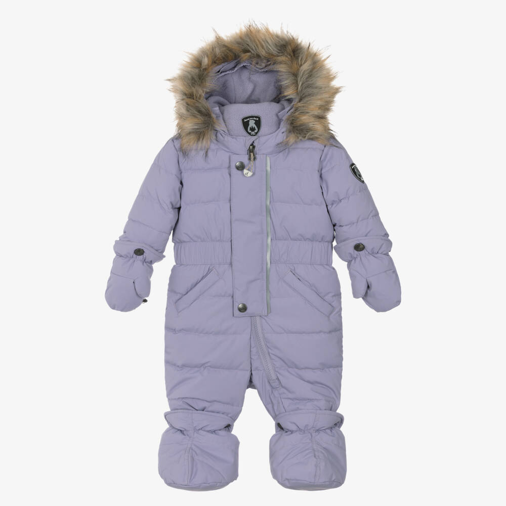 Deux par Deux-Girls Lilac Purple Hooded Snowsuit with Neck Warmer | Childrensalon Outlet