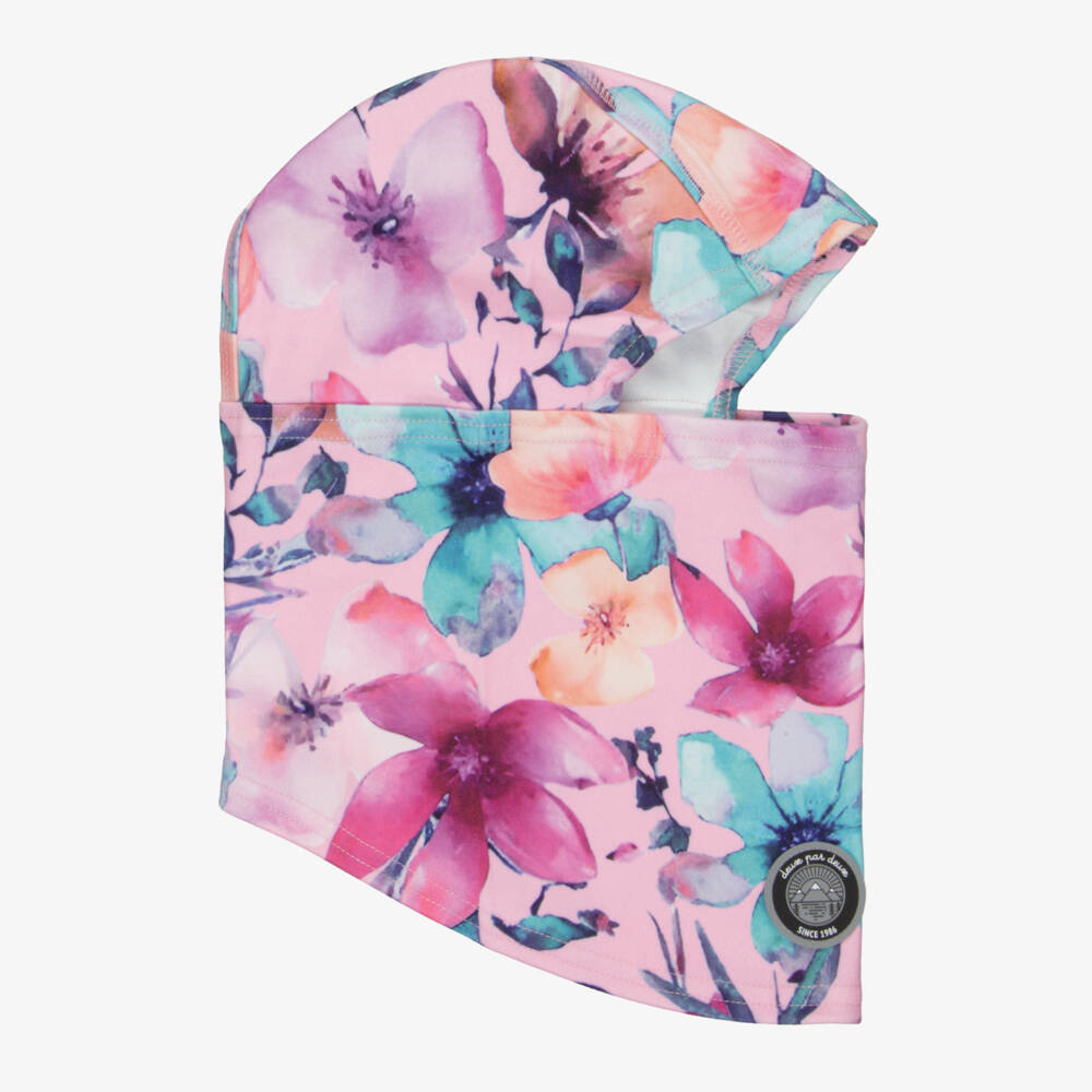 Deux par Deux-Girls Pink Brushed Jersey Floral Print Balaclava | Childrensalon Outlet
