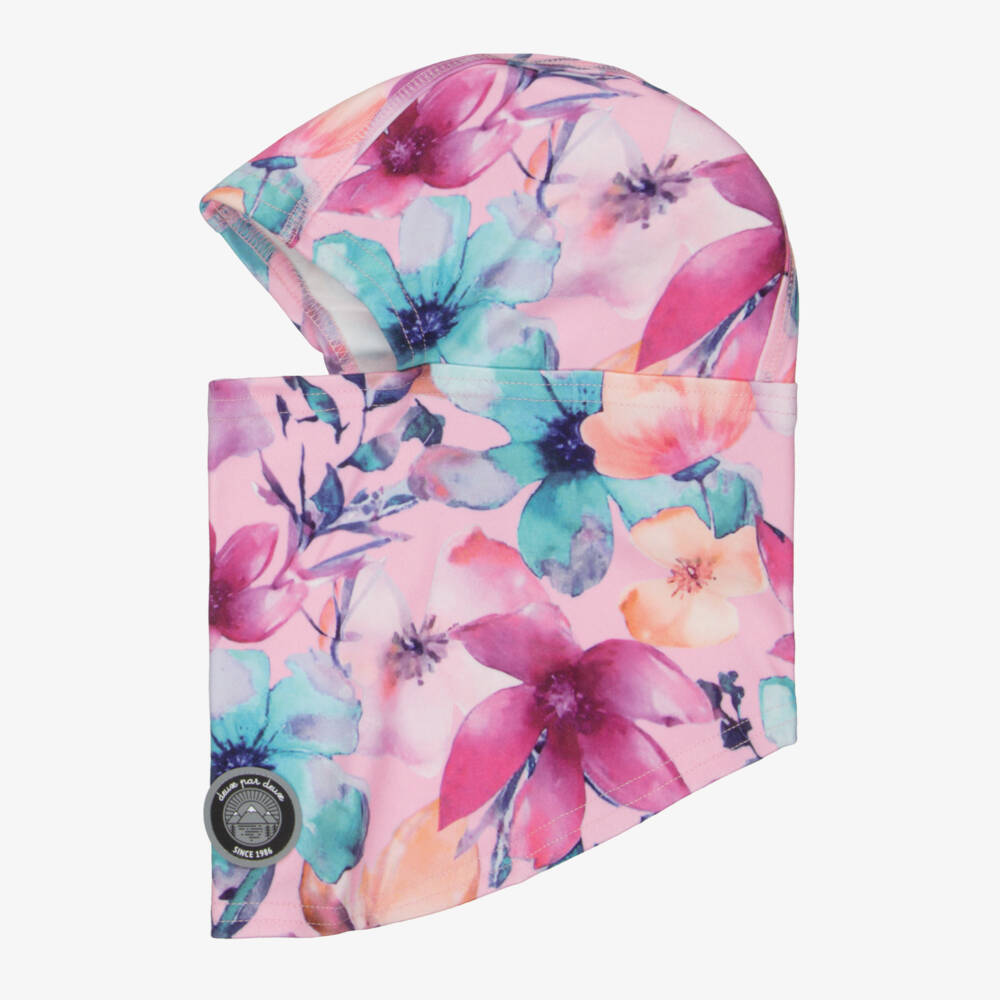 Deux par Deux-Girls Pink Brushed Jersey Floral Print Balaclava | Childrensalon Outlet