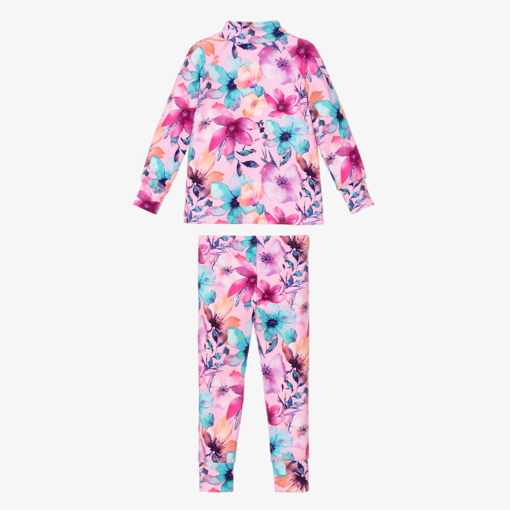 Deux par Deux-Girls Pink Floral Print Thermal Base Layer Set | Childrensalon Outlet