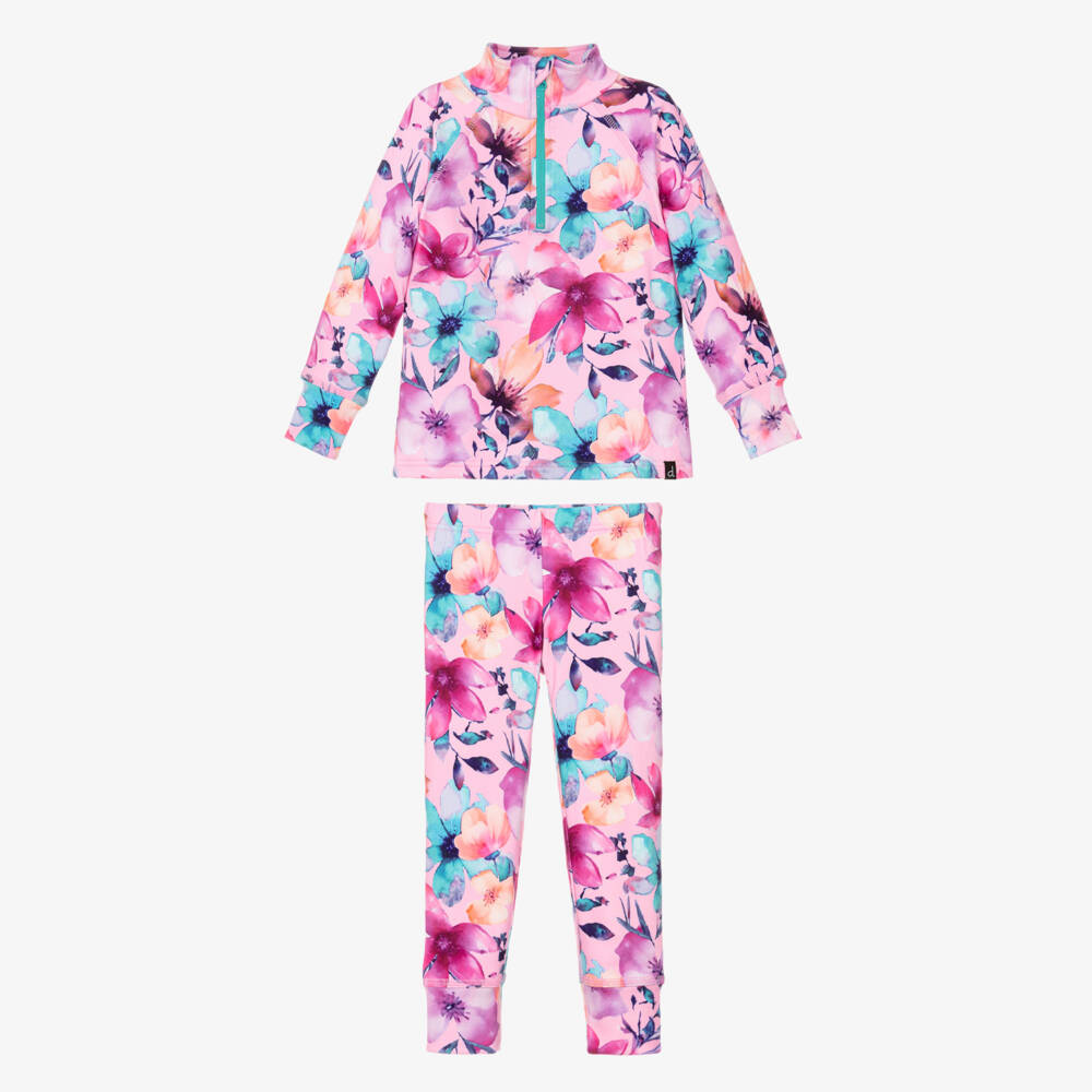 Deux par Deux-Girls Pink Floral Print Thermal Base Layer Set | Childrensalon Outlet