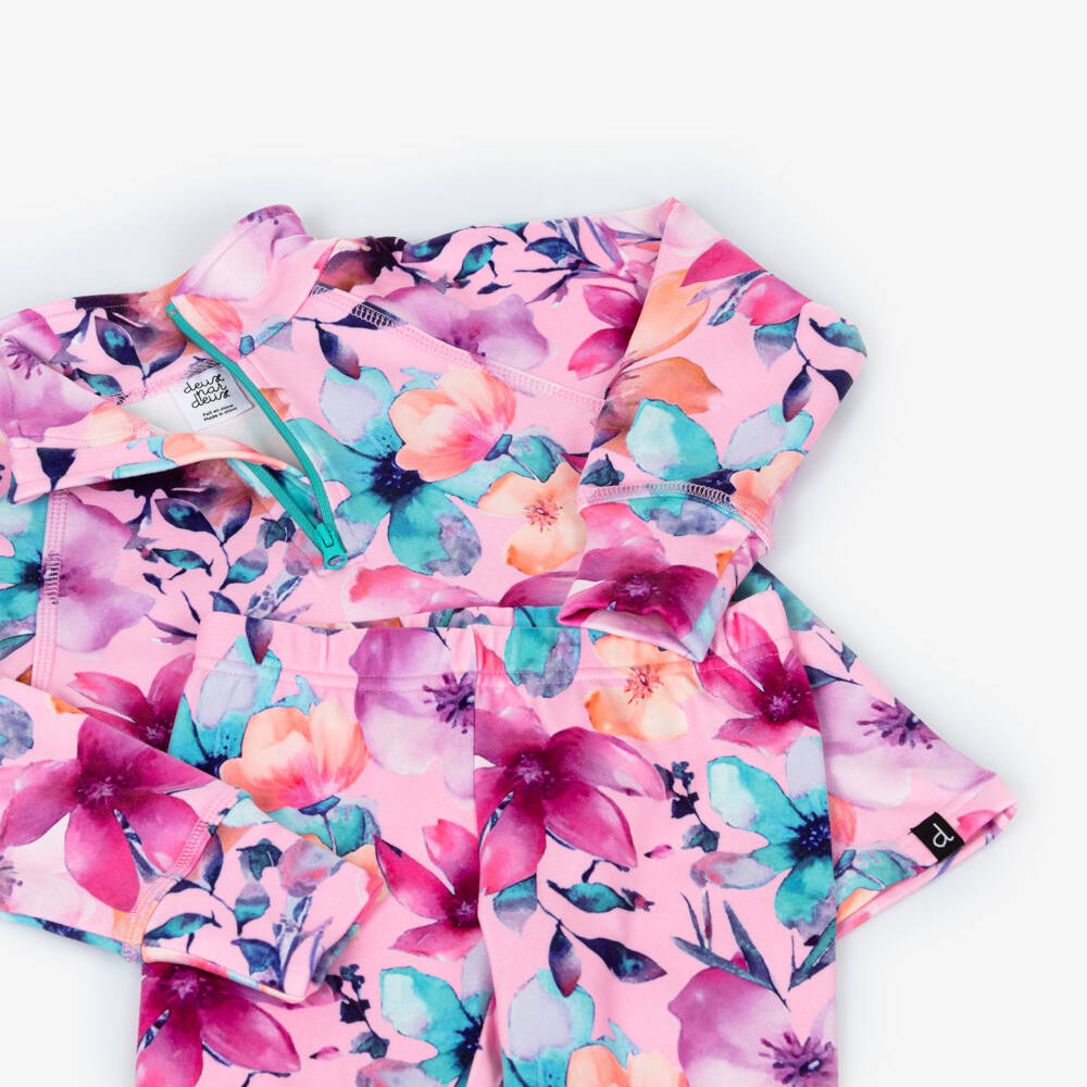 Deux par Deux-Girls Pink Floral Print Thermal Base Layer Set | Childrensalon Outlet