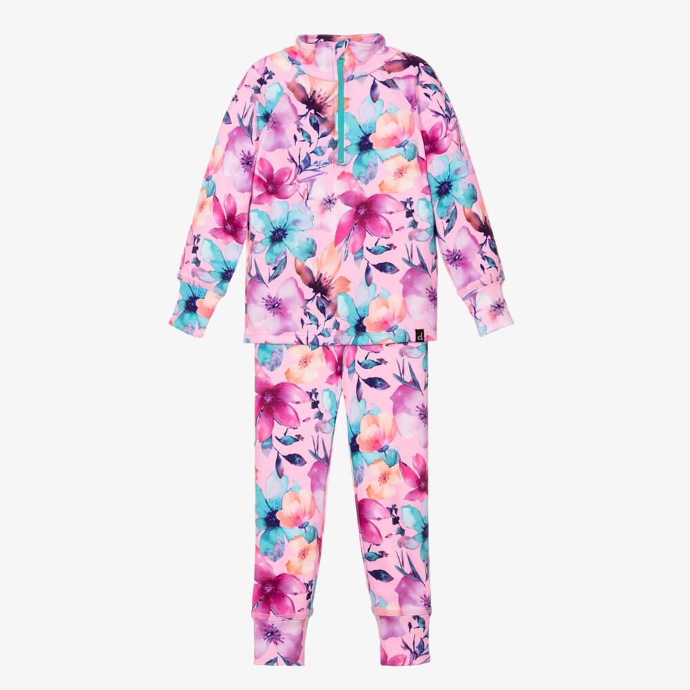 Deux par Deux-Girls Pink Floral Print Thermal Base Layer Set | Childrensalon Outlet