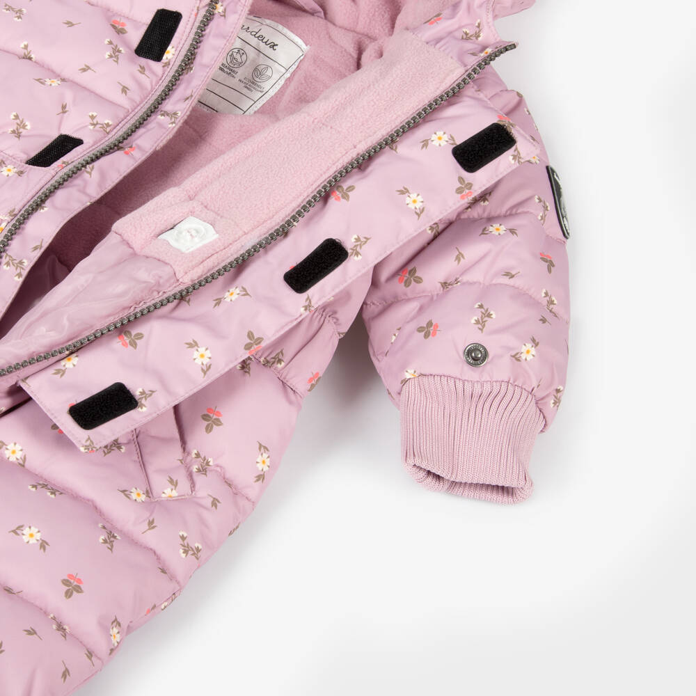  دو بار دو-بدلة ثلجية شتوية وردية مزينة بالزهور للبنات | Childrensalon Outlet