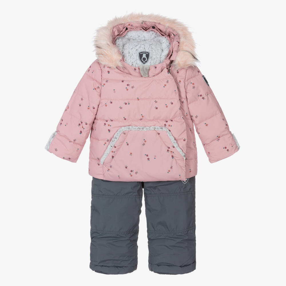 Deux par Deux - Girls Pink & Grey Snowsuit | Childrensalon