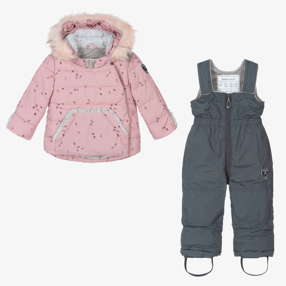 Deux par Deux Girls Pink Grey Snowsuit Childrensalon Outlet