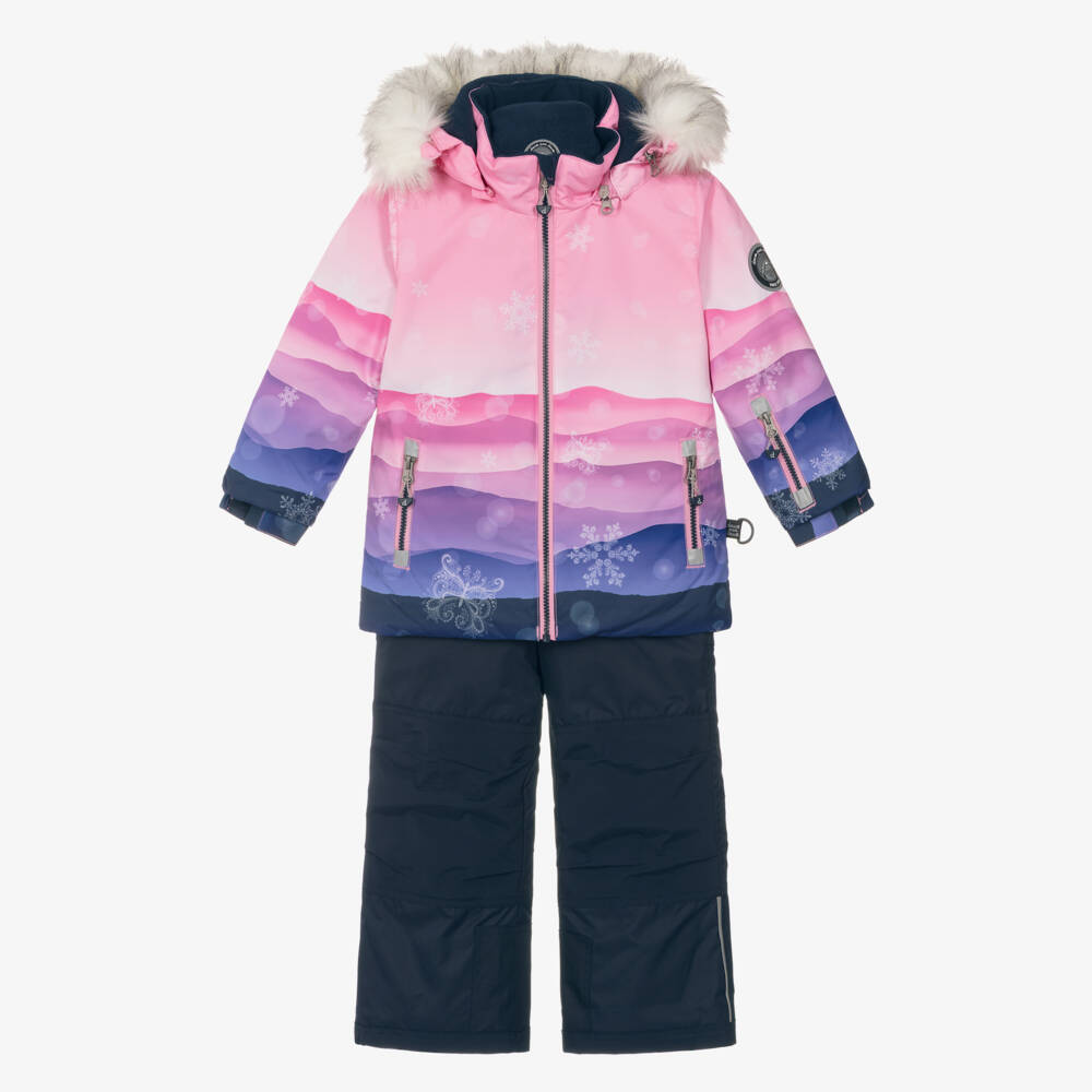 Deux par Deux-Girls Pink Mountain Scene & Navy Blue Snowsuit | Childrensalon Outlet