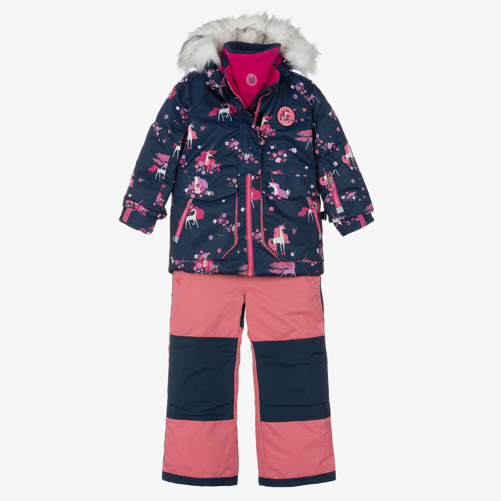Deux par Deux - Girls Pink & Navy Blue Snowsuit Set | Childrensalon