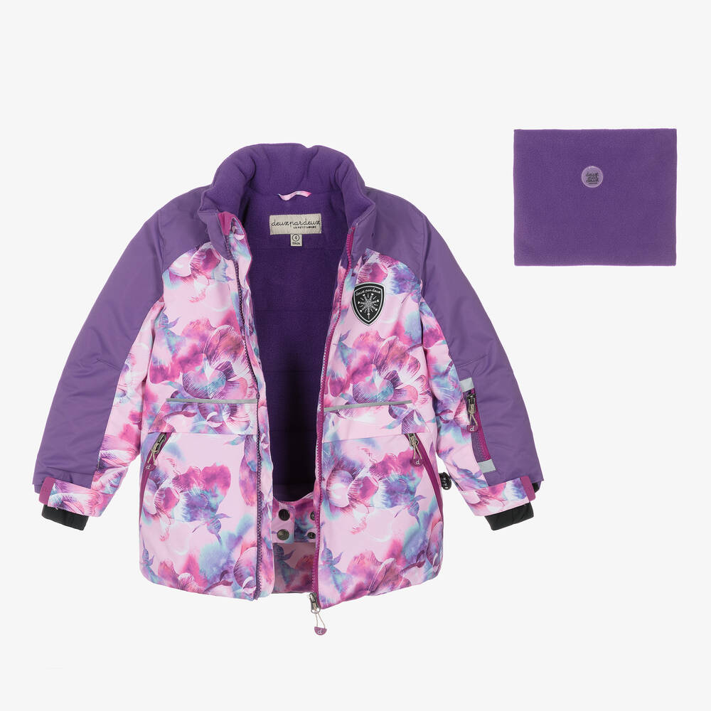  دو بار دو-طقم أوفرول شتوي بطبعة ورود لون بنفسجي للبنات | Childrensalon Outlet