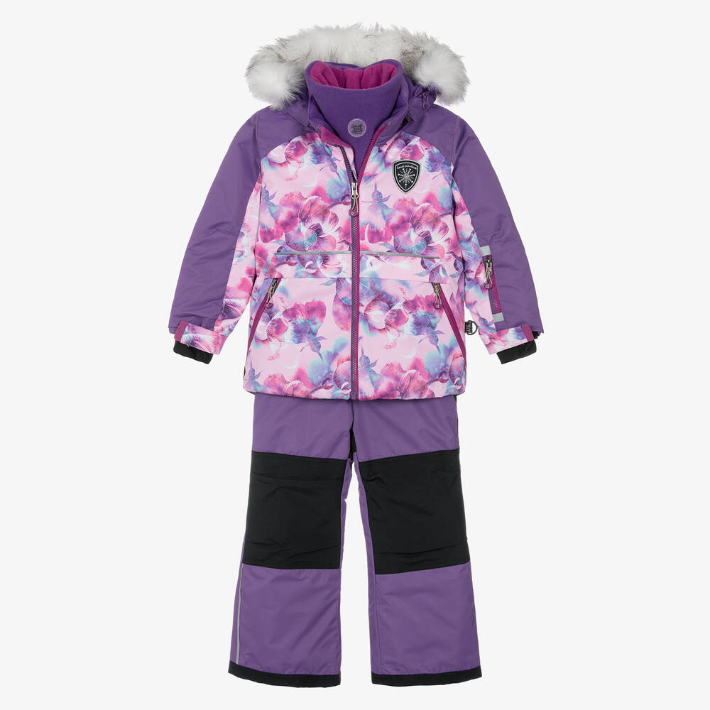 Deux par Deux - Girls Purple Floral Snowsuit Set | Childrensalon