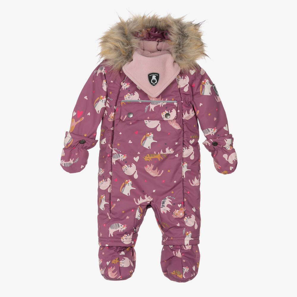 Deux par Deux - Girls Purple & Pink Cat Snowsuit Set | Childrensalon