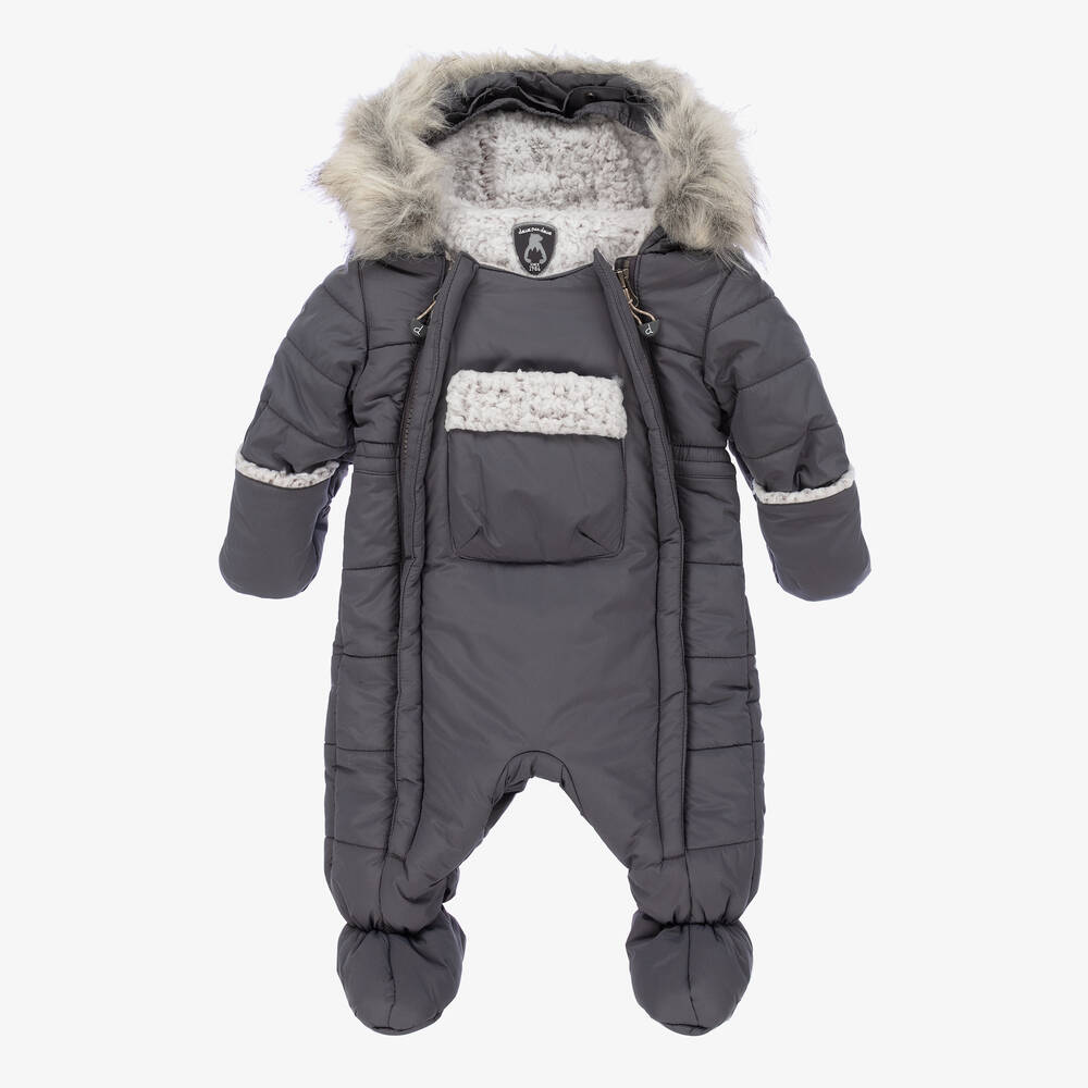Deux par Deux - Grey 2 Piece Baby Snowsuit Set | Childrensalon