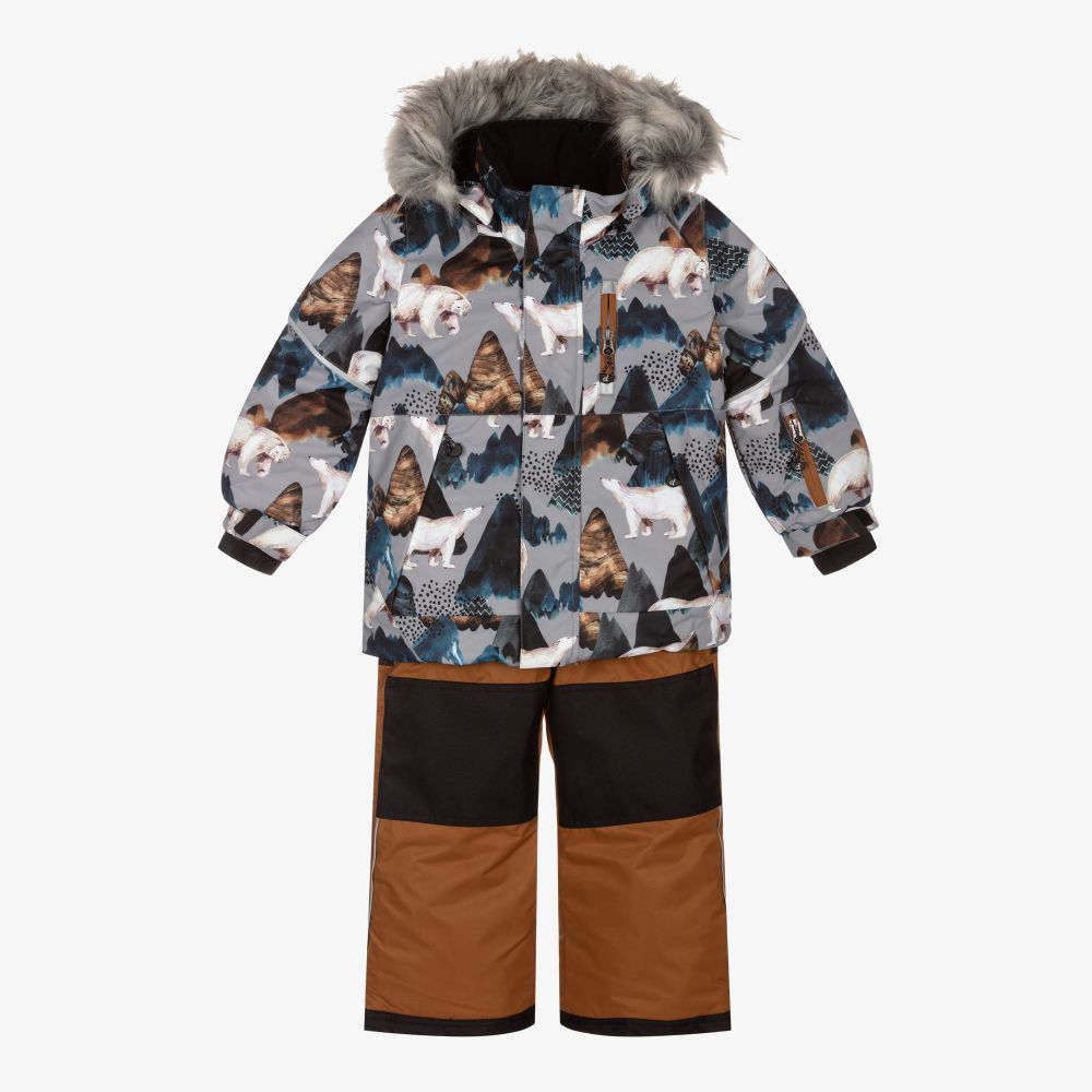 Deux par Deux - Серая куртка с медвежатами и лыжный комбинезон (3предмета) | Childrensalon
