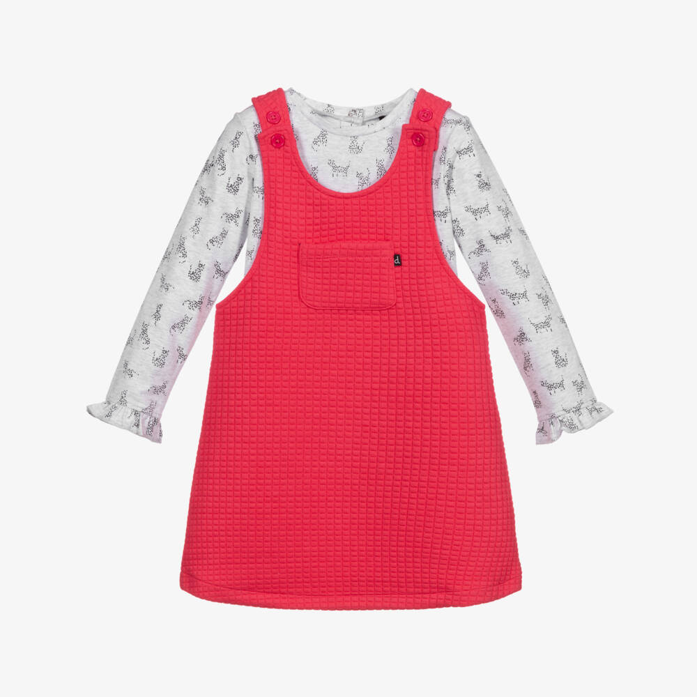 Deux par Deux-Pink & Grey Pinafore Dress Set | Childrensalon Outlet
