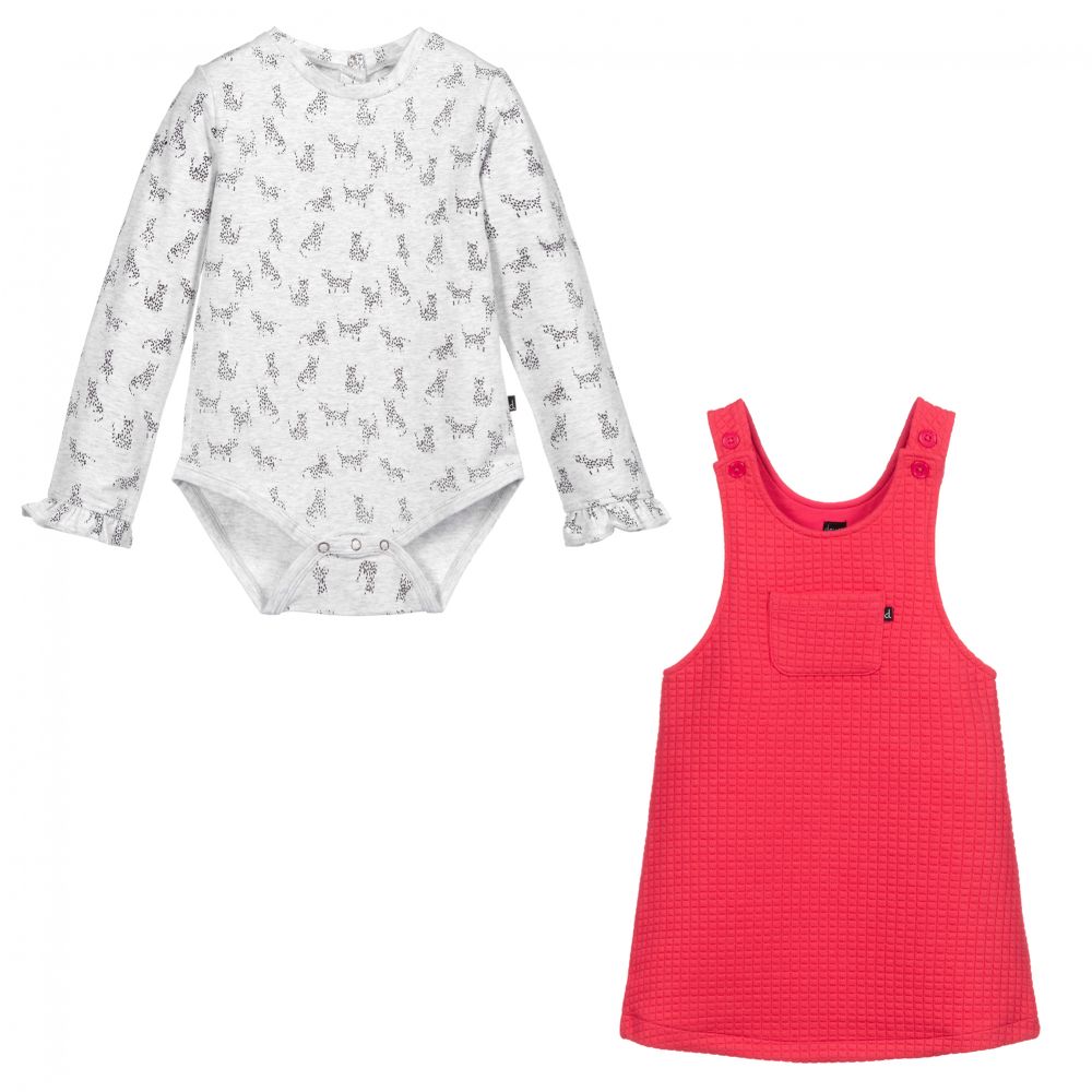 Deux par Deux-Pink & Grey Pinafore Dress Set | Childrensalon Outlet