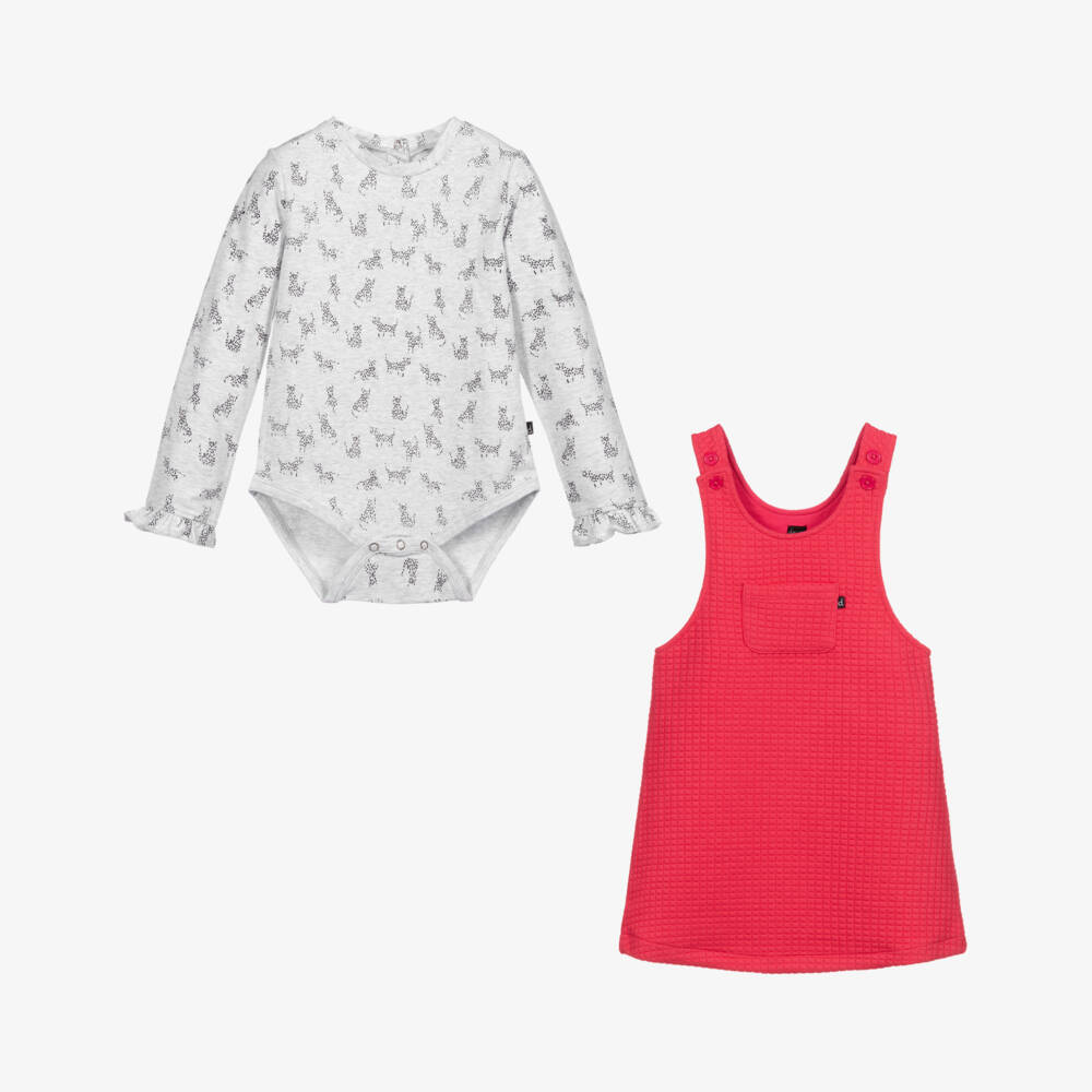 Deux par Deux-Pink & Grey Pinafore Dress Set | Childrensalon Outlet