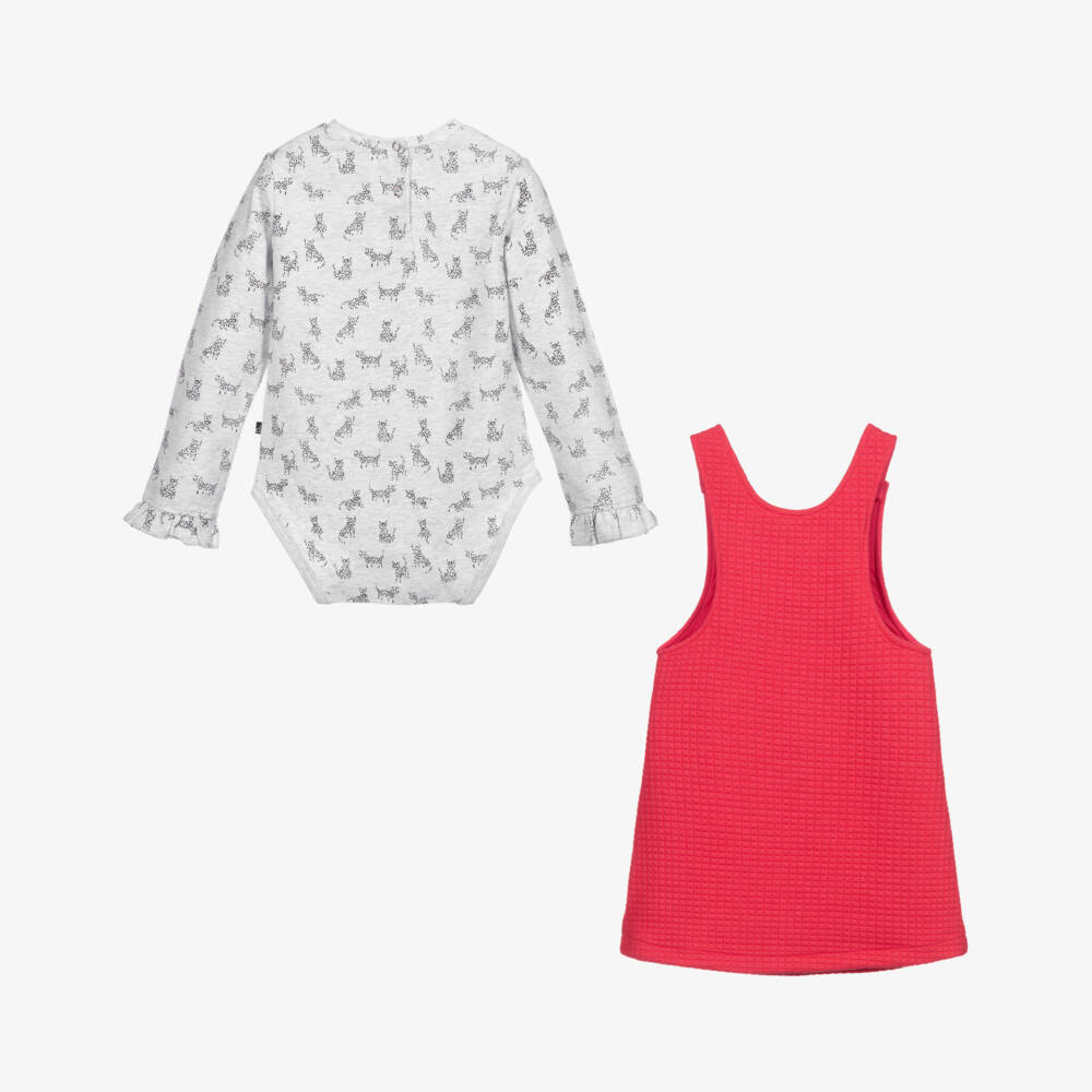 Deux par Deux-Pink & Grey Pinafore Dress Set | Childrensalon Outlet
