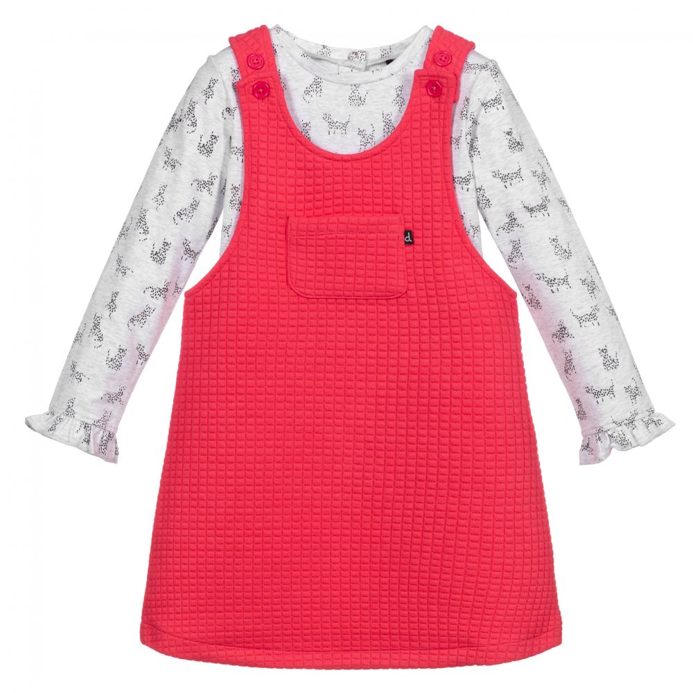 Deux par Deux - Pink & Grey Pinafore Dress Set | Childrensalon