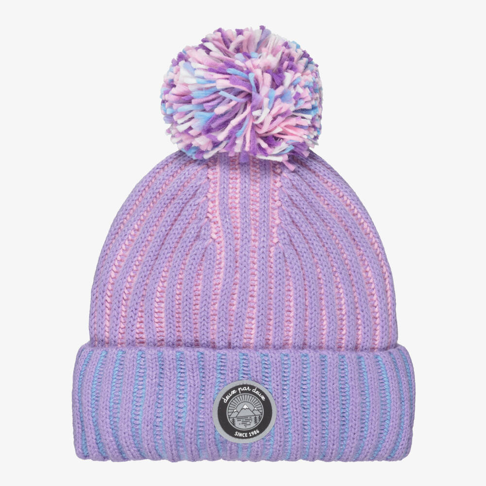 Deux par Deux-Purple Knit Hat With Pompom (lined) | Childrensalon Outlet