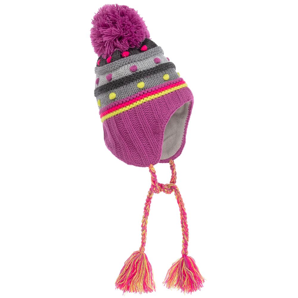 Deux par Deux-Фиолетовая шапка в полоску с помпоном | Childrensalon Outlet