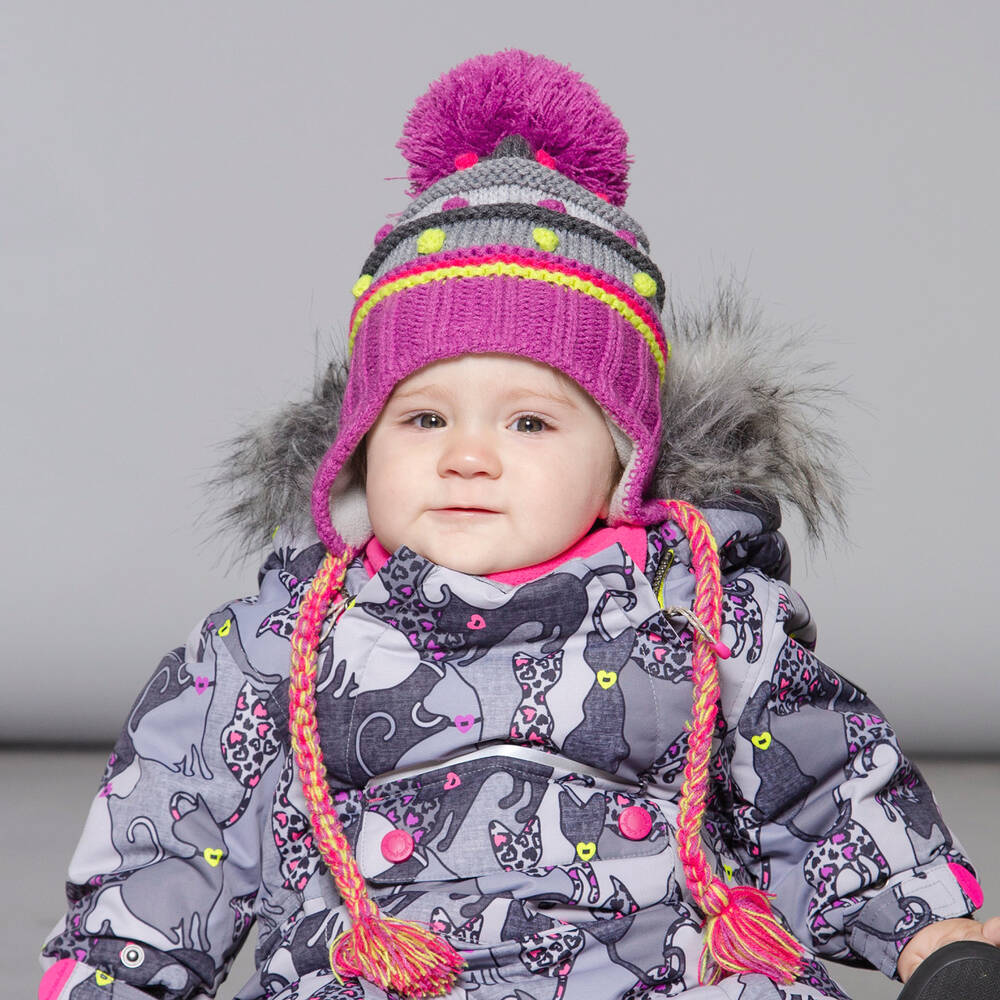 Deux par Deux-Фиолетовая шапка в полоску с помпоном | Childrensalon Outlet