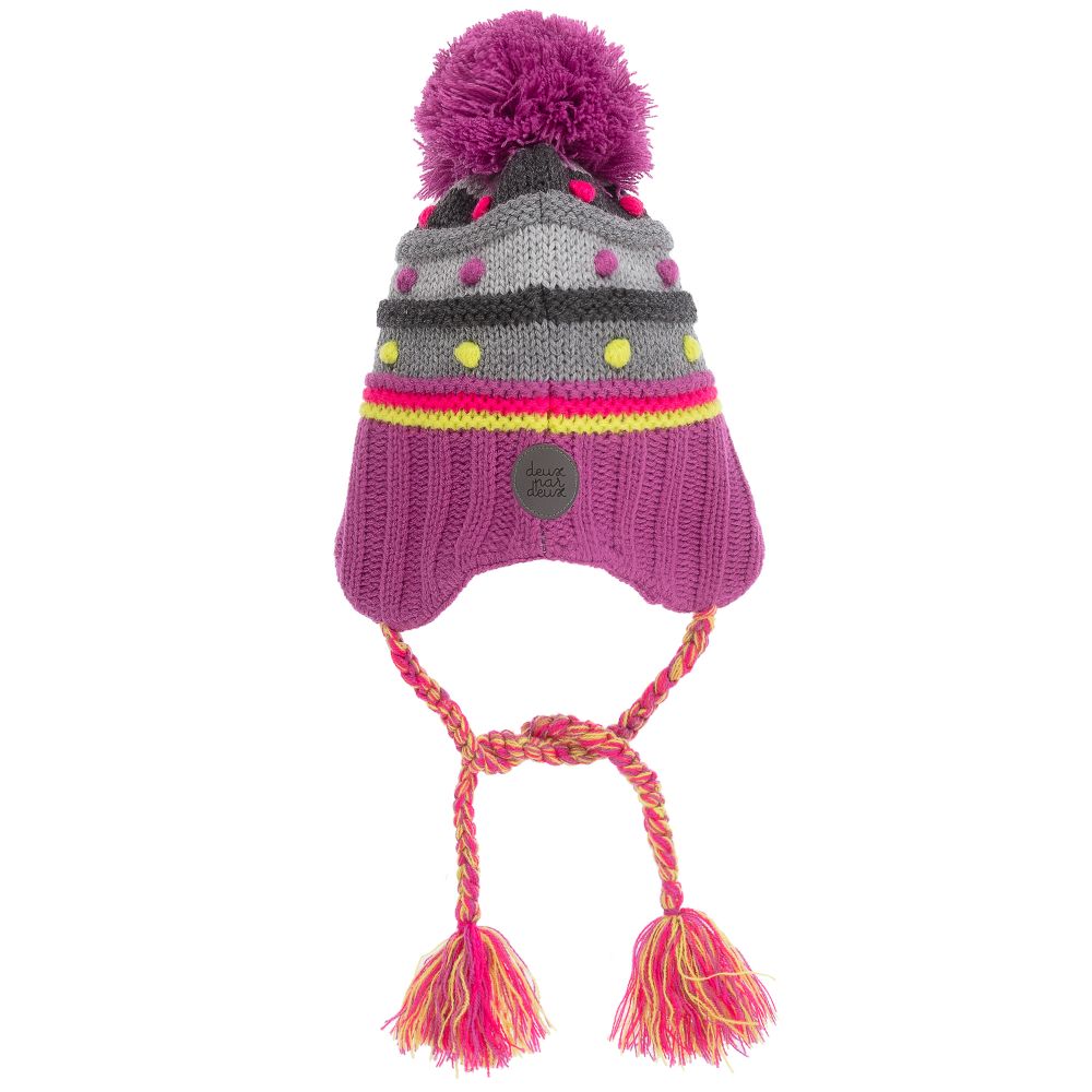 Deux par Deux-Фиолетовая шапка в полоску с помпоном | Childrensalon Outlet