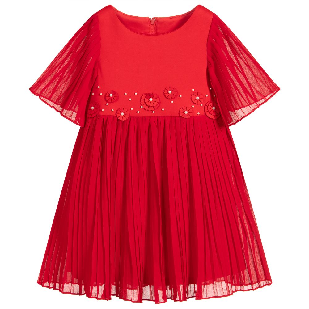 Deux par Deux - Red Pleated Chiffon Dress | Childrensalon