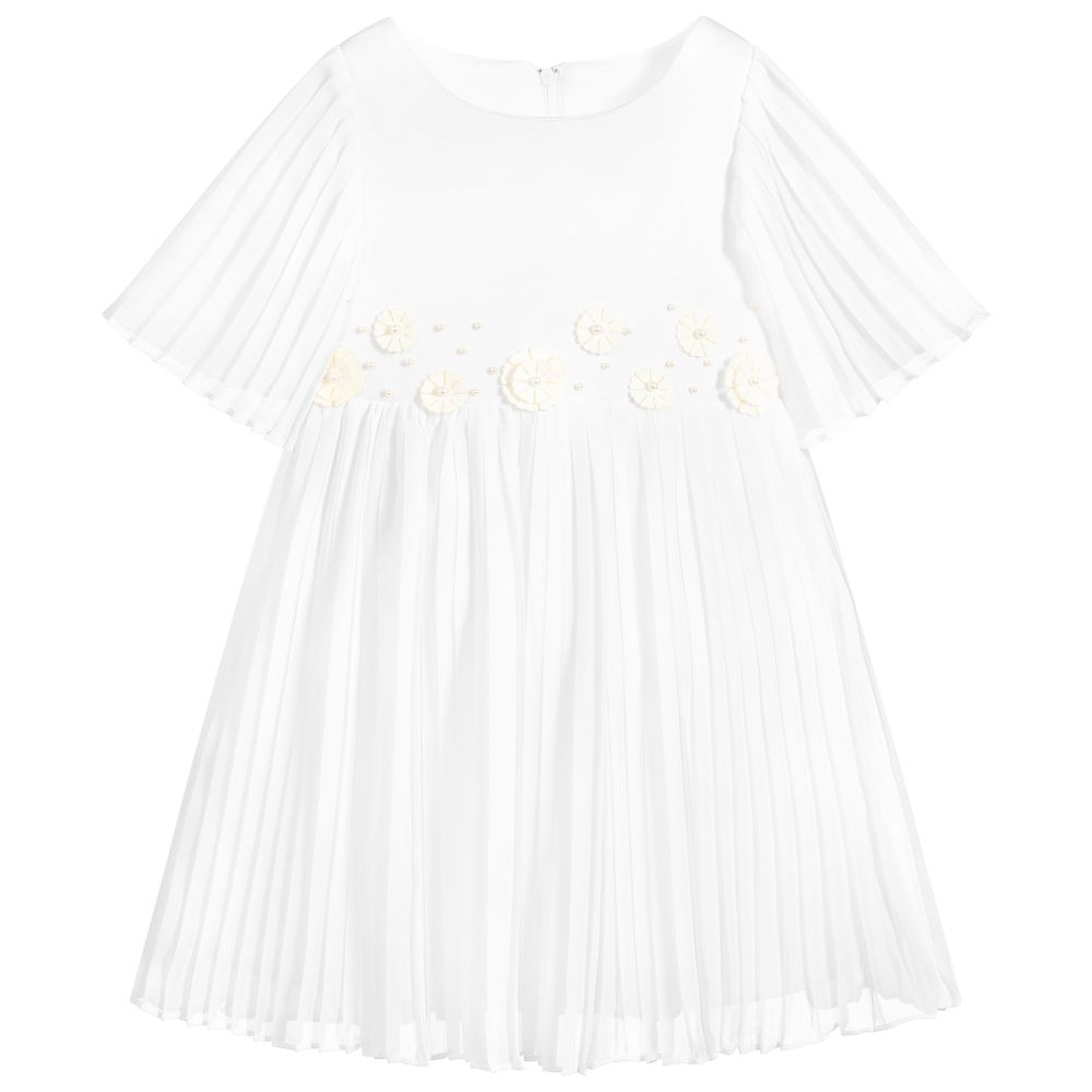White pleated chiffon dress top