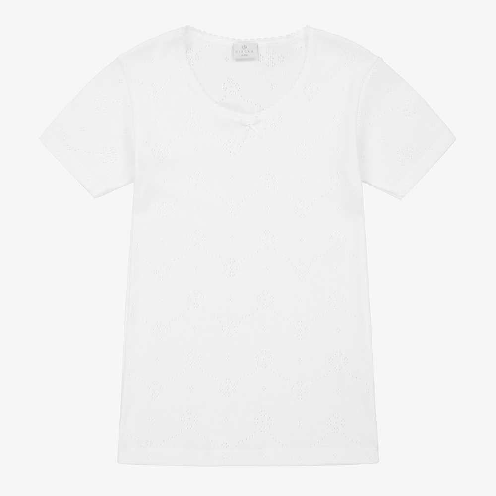 Diacar - Girls White Cotton Vest | Childrensalon