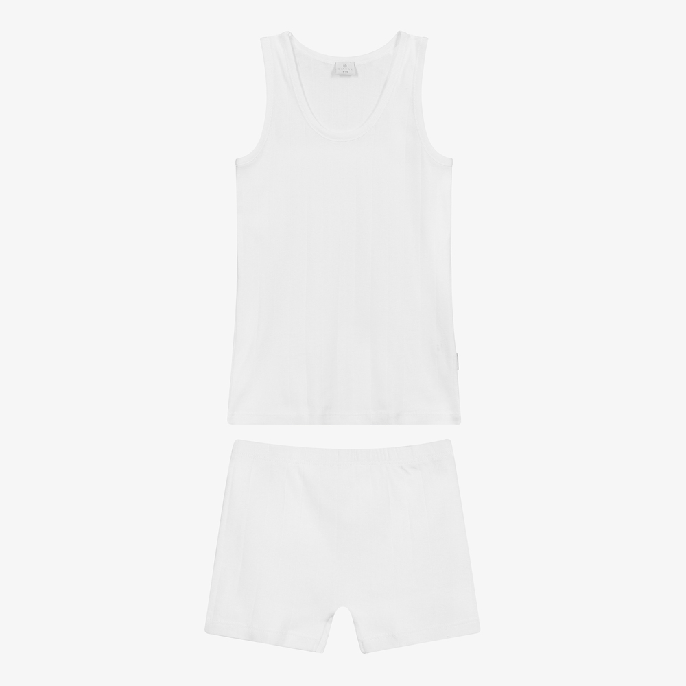Diacar - White Cotton Vest & Boxers Set | Childrensalon